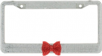 Bling License Plate Cover Frame  2 Pack Crystal with Red Ribbon Bow