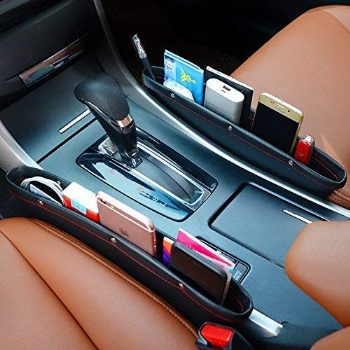 2 Pack Car Seat Gap Filler Premium PU Full Leather Seat Console Organizer
