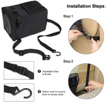 Car Trash Can with Lid with Storage Pockets Collapsible