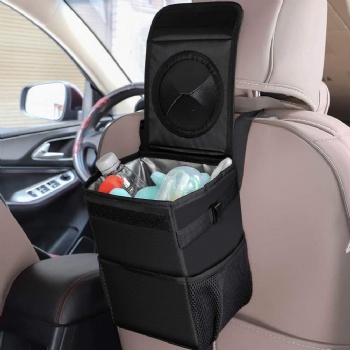 Car Trash Can with Lid with Storage Pockets Collapsible