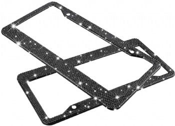 Shiny Bling Rhinestone License Plate Frame  2-Pack Black